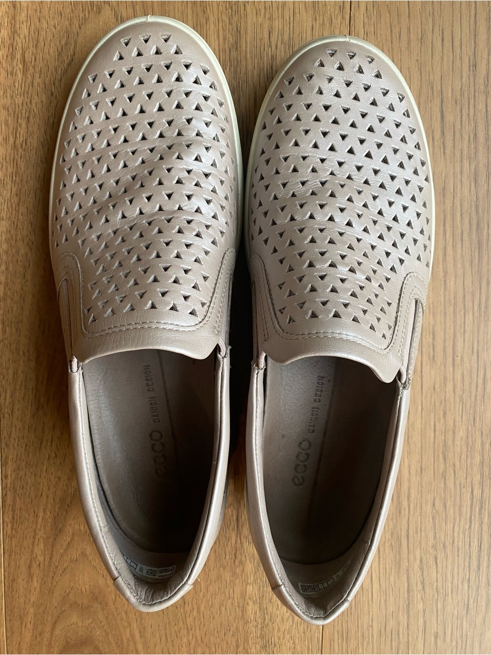 Ecco Slip-On Perforated Leather Sneakers in Light Pink - Picture 3 of 5
